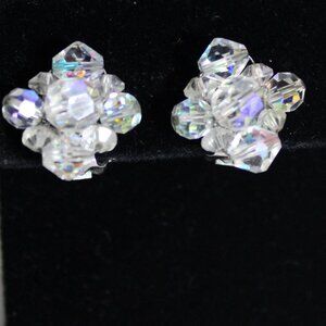 Vintage Aurora Borealis Crystal Clip On Earrings